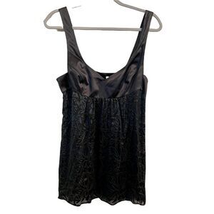 Rebecca Taylor Silk Top Silver Gray 10 Womens Floral Cami V Neck Sleeveless New